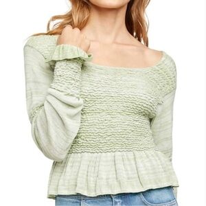 FREE PEOPLE Free Spirit Knit Pullover Peplum Sweater Seafoam Green Size S
